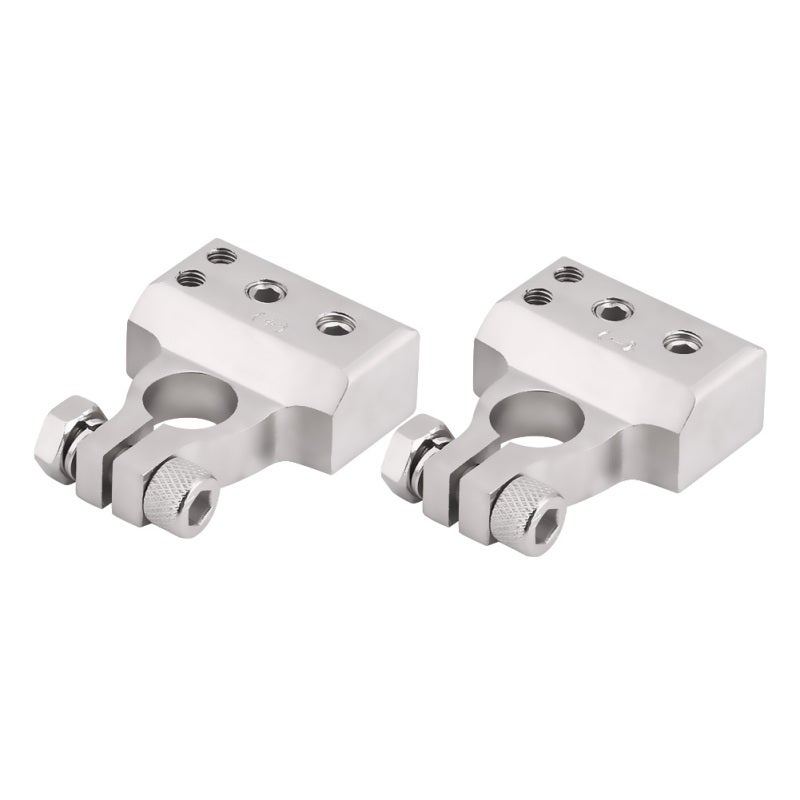 Car Battery Terminal: 2-Pack Silver Copper Alloy Nickel Plated Clamp - 4 Wiring Holes For 0/1 2 4 8 AWG Gauge, Anti-Oxidation Secure Wire Connector With Transparent Plastic Cover for Car Battery Maint - Image 5