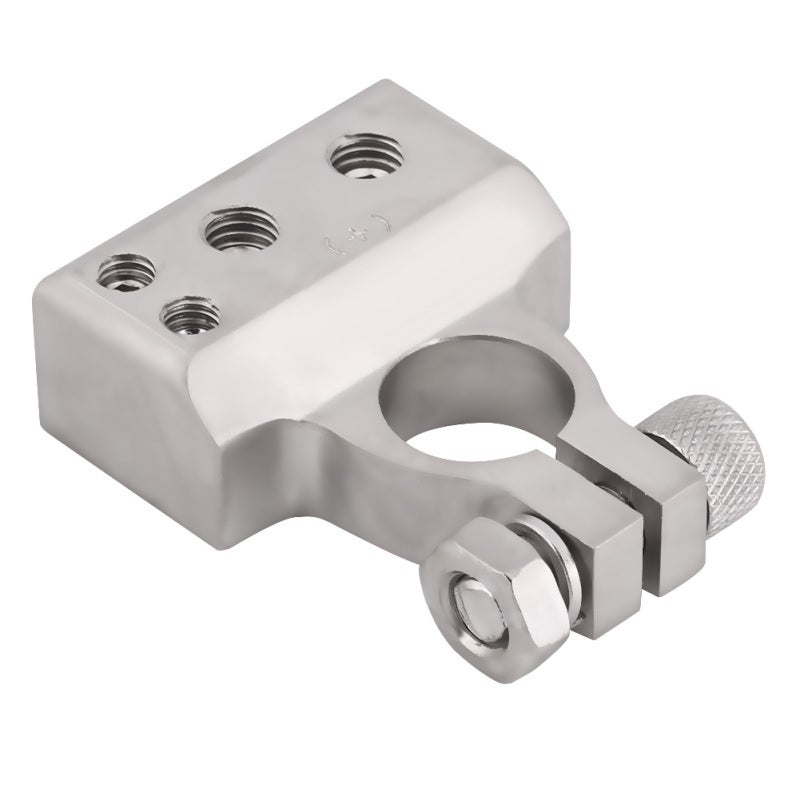 Car Battery Terminal: 2-Pack Silver Copper Alloy Nickel Plated Clamp - 4 Wiring Holes For 0/1 2 4 8 AWG Gauge, Anti-Oxidation Secure Wire Connector With Transparent Plastic Cover for Car Battery Maint - Image 1