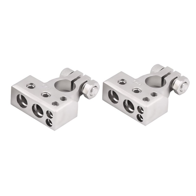 Car Battery Terminal: 2-Pack Silver Copper Alloy Nickel Plated Clamp - 4 Wiring Holes For 0/1 2 4 8 AWG Gauge, Anti-Oxidation Secure Wire Connector With Transparent Plastic Cover for Car Battery Maint - Image 3