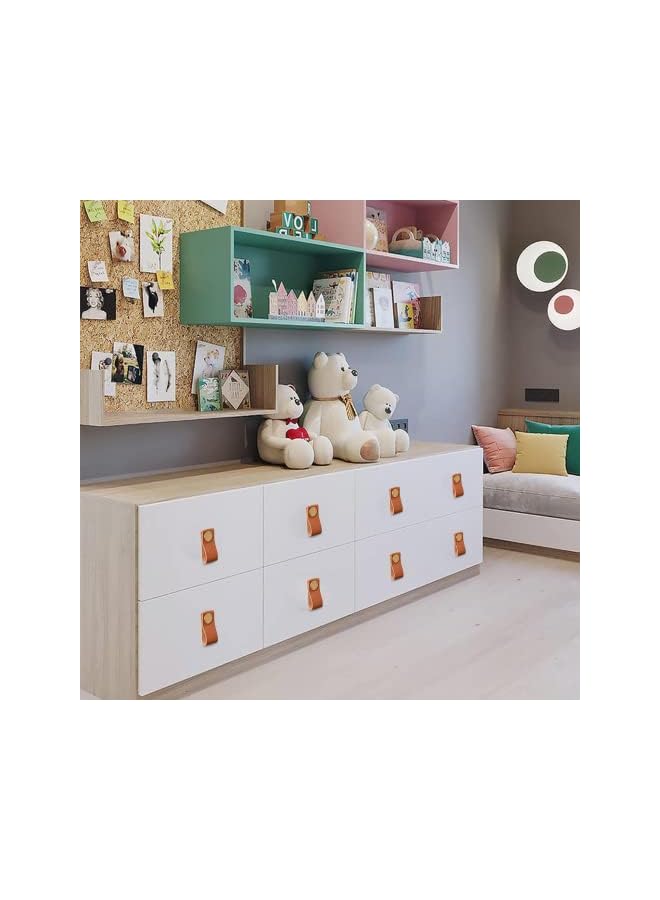 The Bros 6Pcs Leather Drawer Pulls,Handmade Leather Dresser Knobs,Perfect Replacement of Metal Cabinet Knobs,Leather Drawer Handle with Screws for Home,Kitchen,Bedroom, Brown - Image 4