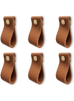 The Bros 6Pcs Leather Drawer Pulls,Handmade Leather Dresser Knobs,Perfect Replacement of Metal Cabinet Knobs,Leather Drawer Handle with Screws for Home,Kitchen,Bedroom, Brown  - Image 1