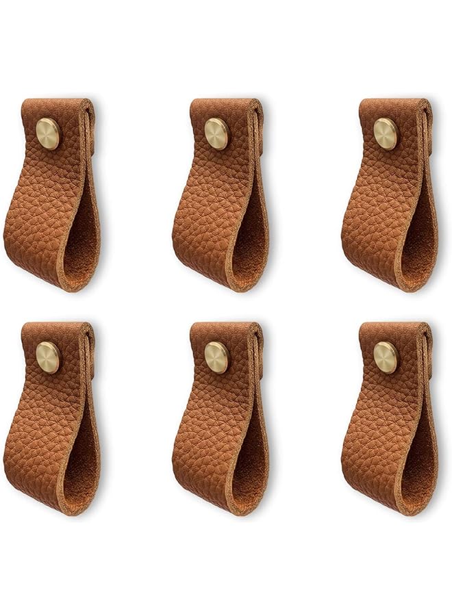 The Bros 6Pcs Leather Drawer Pulls,Handmade Leather Dresser Knobs,Perfect Replacement of Metal Cabinet Knobs,Leather Drawer Handle with Screws for Home,Kitchen,Bedroom, Brown - Image 1