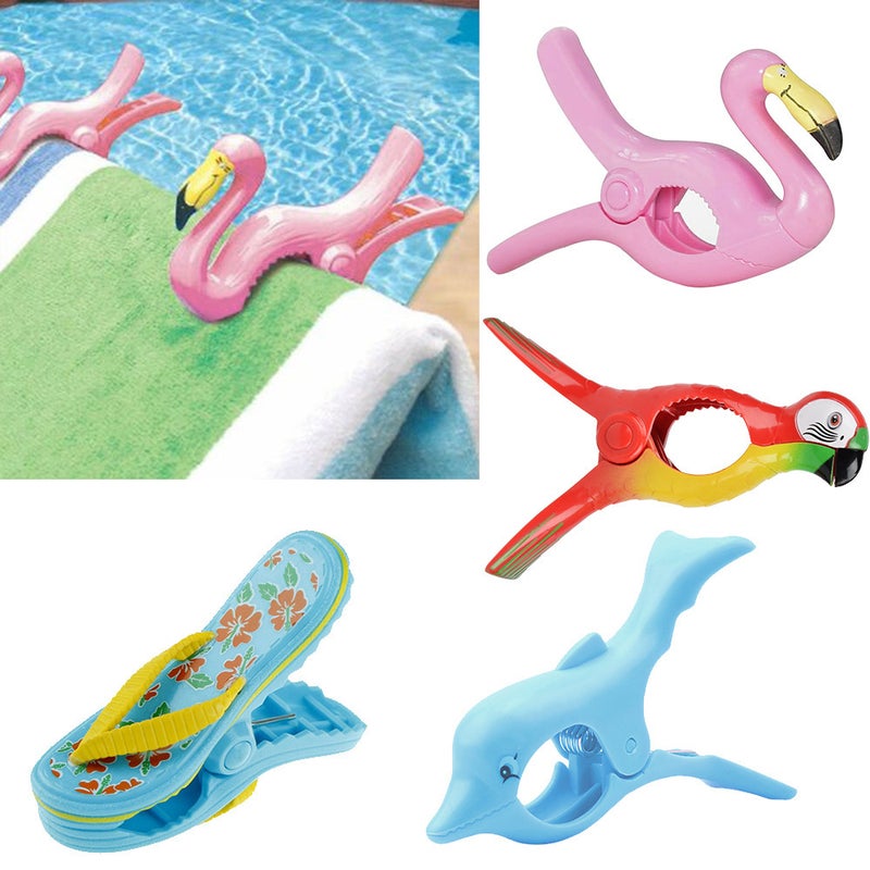 Sale Plastic Cute Animal Flamingo Dolphin Parrot Sun Chair Beach Towel Windproof Clip Towel Clip - Image 2