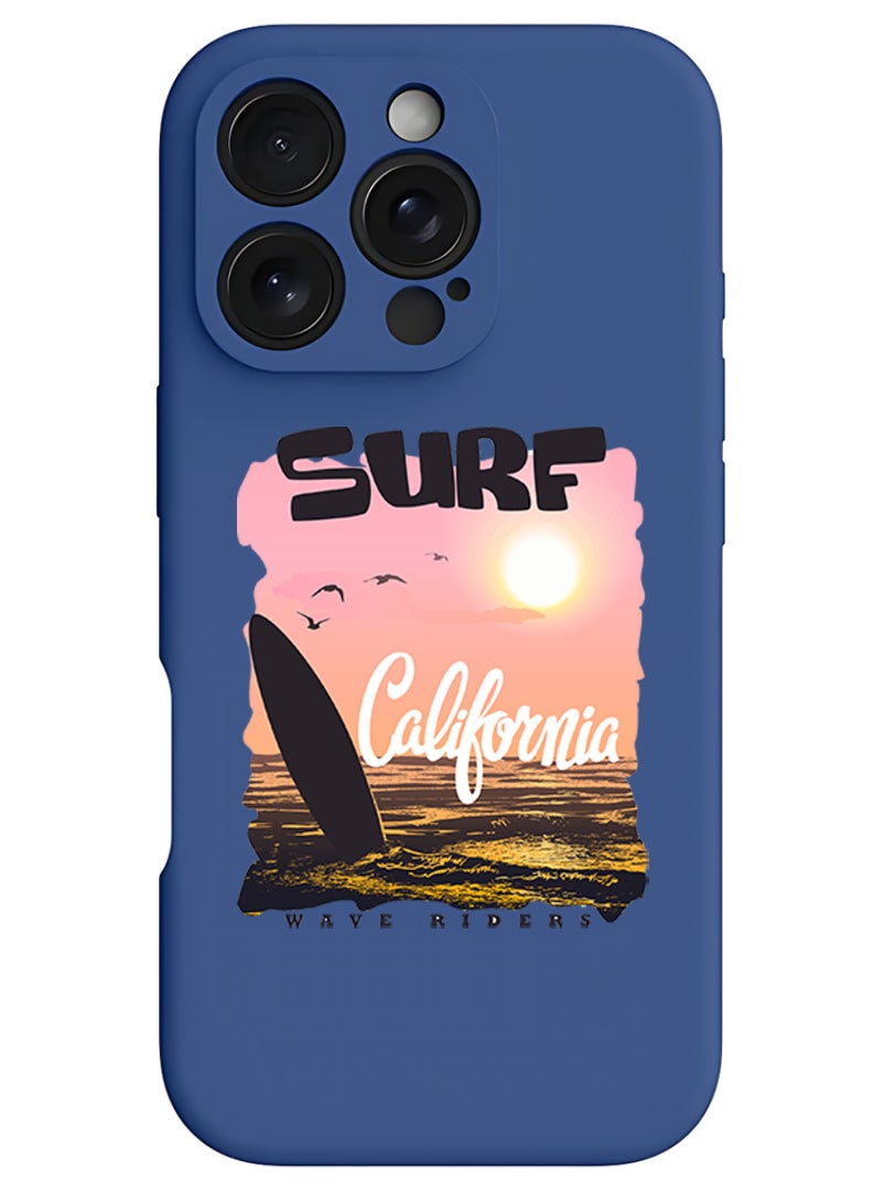 Theodor iPhone 16 Pro Blue Protective Slim Fit Case Liquid Silicone Cover with Full Body Protection Anti-Scratch Shockproof Case For iPhone - Surf California - Image 1