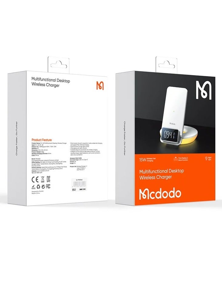 مكدودو حامل شاحن سطح المكتب اللاسلكي متعدد الوظائف من ماكدودو CH-1610 بقدرة 15 وات، أبيض - Image 1