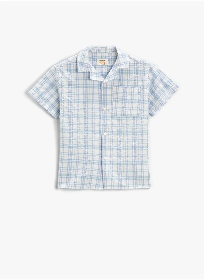 كوتون Short Sleeve Shirt Plaid Pocket