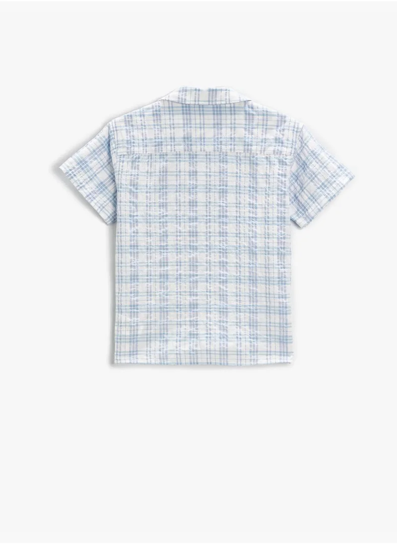 كوتون Short Sleeve Shirt Plaid Pocket