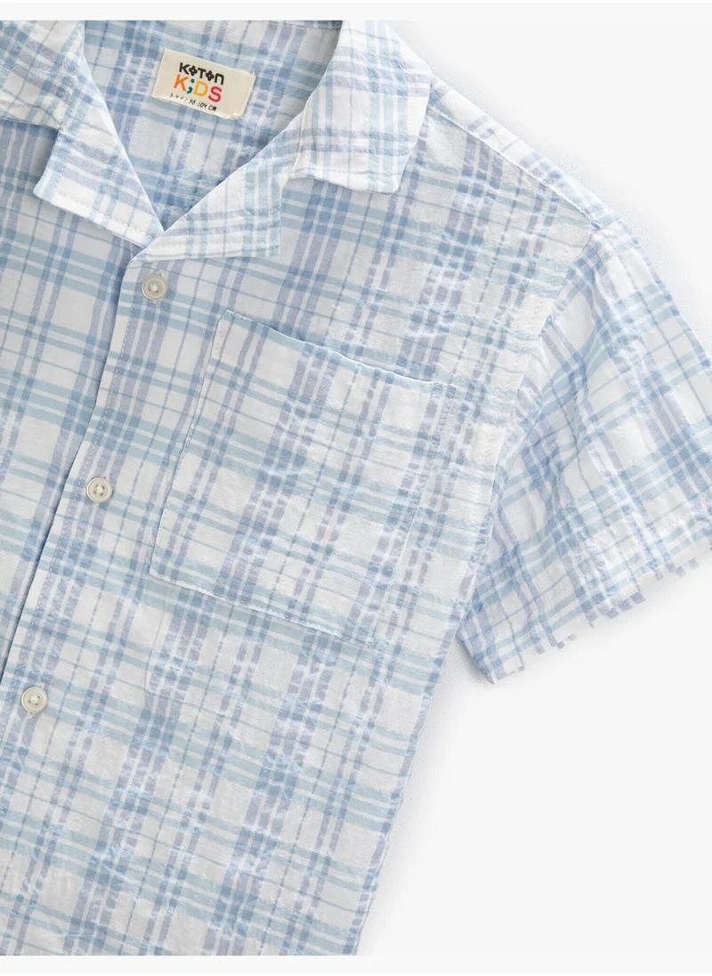 كوتون Short Sleeve Shirt Plaid Pocket