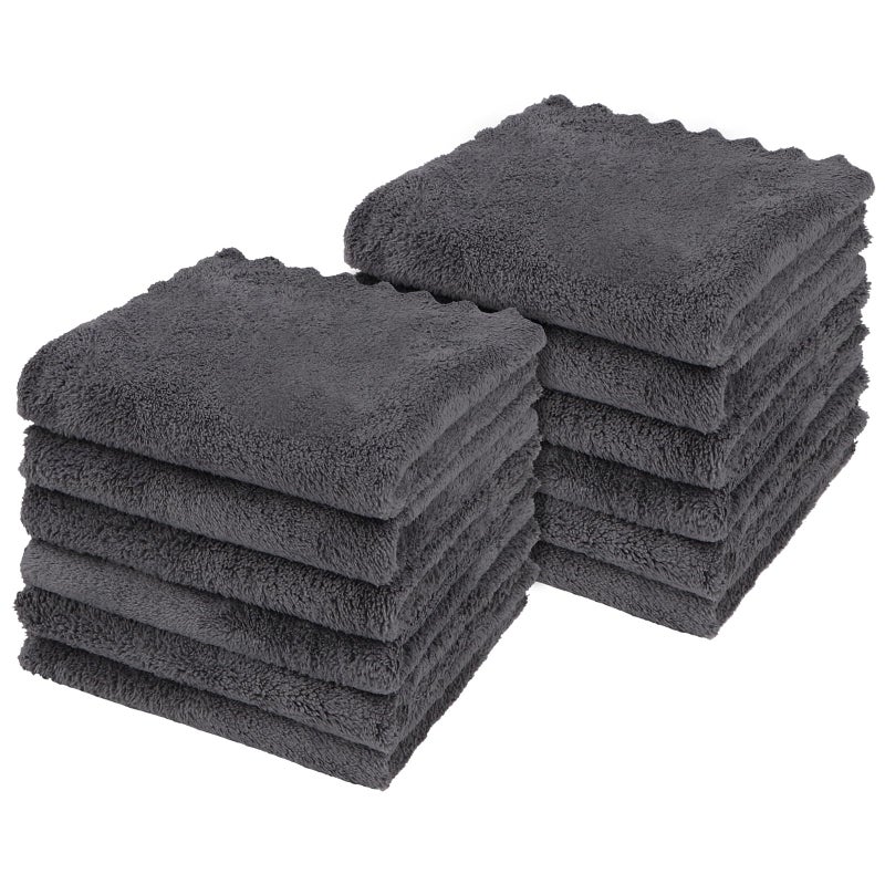 Orighty Ultra Soft Washcloths 12 Pack Premium Microfiber Towel Sets 12x12 inches Absorbent and Quick Drying Coral Velvet Washcloth MultiPurpose Wash Cloths for Bathroom Hotel and Gym Grey