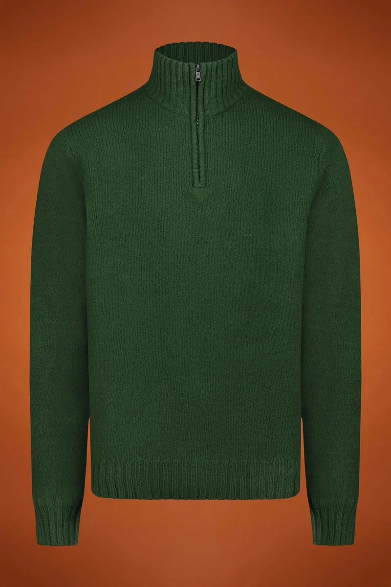 Doppelganger Men's zipped high neck jumper - Grass Green