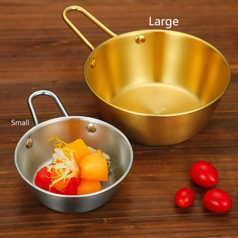 Dadamong 2Pcs Makgeolli Bowls 304 Stainless Steel Korean Traditional Bowls Round Rice Bowl Wine Cup with Handle Hiking Soup Dish Food Bowl Camp Cup Large 20oz 55inch Silver - Image 3