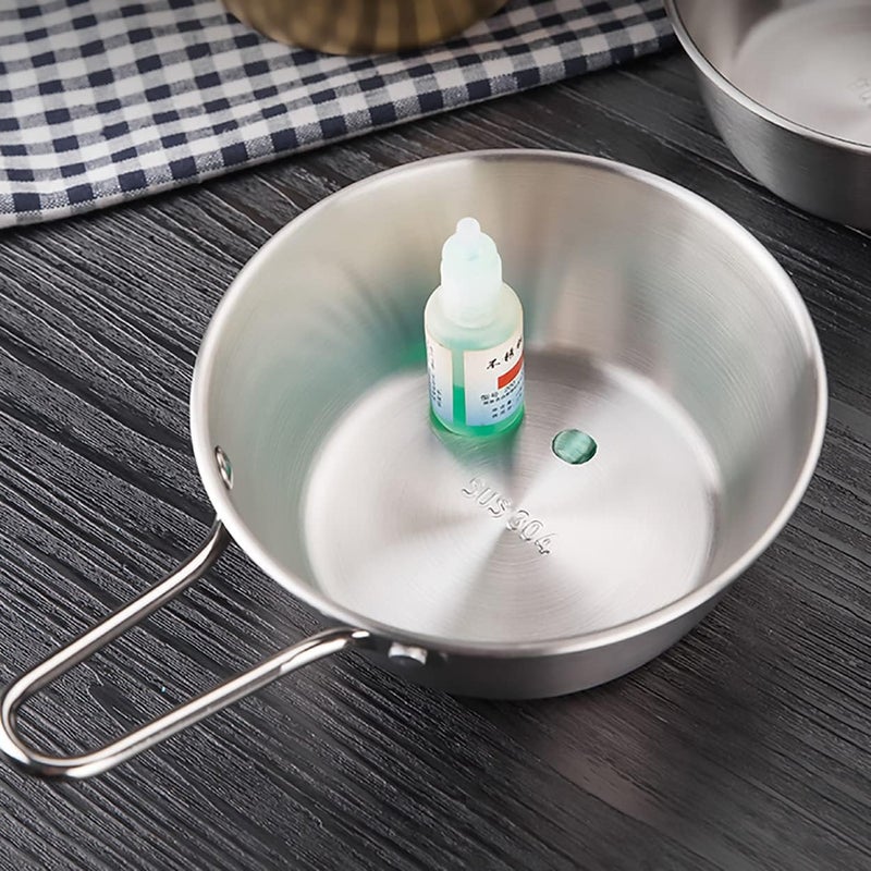 Dadamong 2Pcs Makgeolli Bowls 304 Stainless Steel Korean Traditional Bowls Round Rice Bowl Wine Cup with Handle Hiking Soup Dish Food Bowl Camp Cup Large 20oz 55inch Silver - Image 4