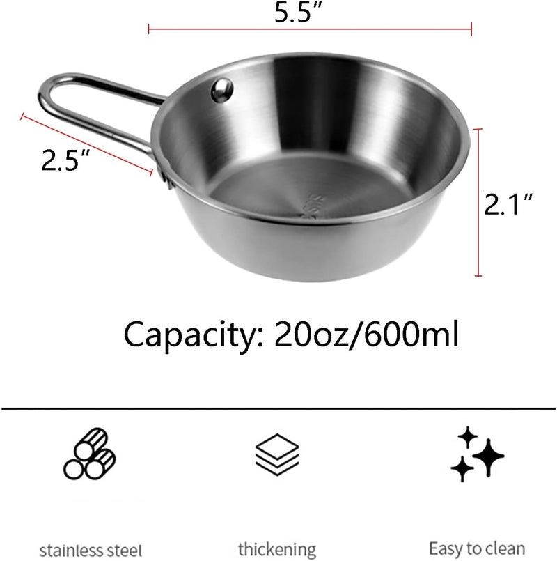 Dadamong 2Pcs Makgeolli Bowls 304 Stainless Steel Korean Traditional Bowls Round Rice Bowl Wine Cup with Handle Hiking Soup Dish Food Bowl Camp Cup Large 20oz 55inch Silver - Image 2