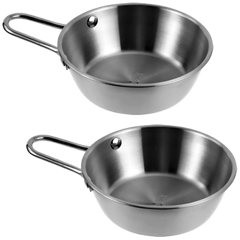 Dadamong 2Pcs Makgeolli Bowls 304 Stainless Steel Korean Traditional Bowls Round Rice Bowl Wine Cup with Handle Hiking Soup Dish Food Bowl Camp Cup Large 20oz 55inch Silver - Image 1