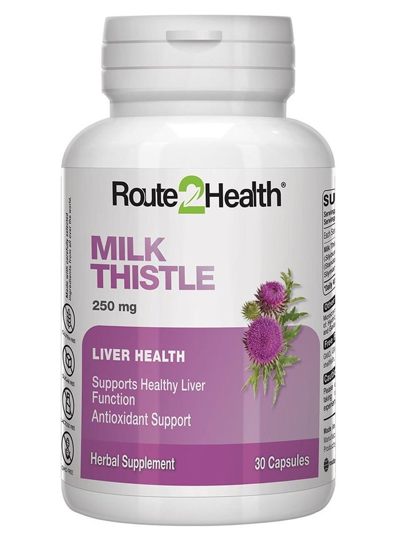 Route2Health Route 2 Health Milk Thistle 250mg | Liver Support Supplement | Promotes Detox & Healthy Liver Function | Antioxidant Support | 30 Capsules | Non-GMO & Gluten-Free - Image 1