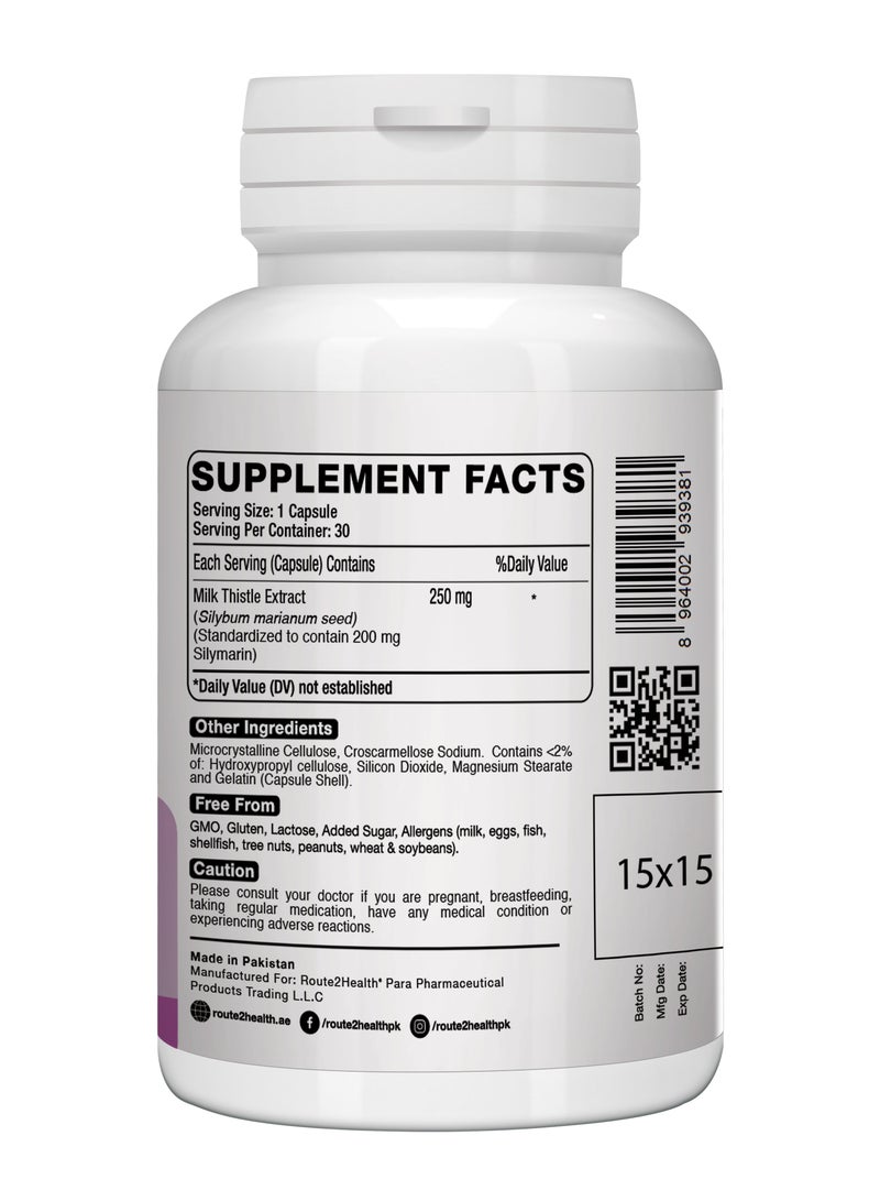 Route2Health Route 2 Health Milk Thistle 250mg | Liver Support Supplement | Promotes Detox & Healthy Liver Function | Antioxidant Support | 30 Capsules | Non-GMO & Gluten-Free - Image 3