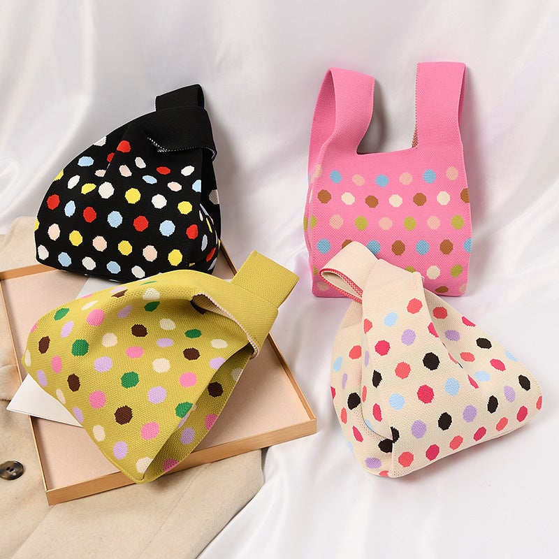 New Large-Capacity Color Vest Bag Polka Dot Pattern Knitted Bag Women'S Handbag Travel Commuter Vest Bag - Image 4