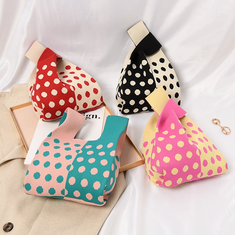 New Large-Capacity Color Vest Bag Polka Dot Pattern Knitted Bag Women'S Handbag Travel Commuter Vest Bag - Image 3