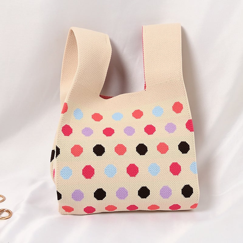New Large-Capacity Color Vest Bag Polka Dot Pattern Knitted Bag Women'S Handbag Travel Commuter Vest Bag - Image 1