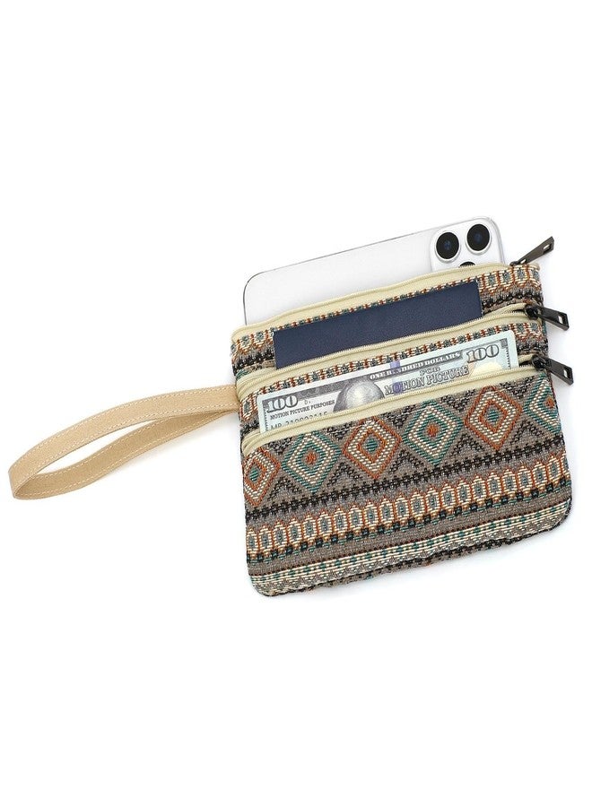 BBORGDC Women's Zipper Wristlet Clutch Wallet, Travel Double Zip Wristlet Handbag with Jacquard Cloth, Ideal Wallet Purse - Image 4