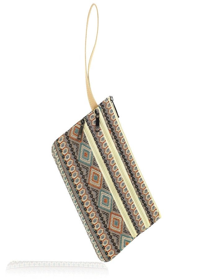 BBORGDC Women's Zipper Wristlet Clutch Wallet, Travel Double Zip Wristlet Handbag with Jacquard Cloth, Ideal Wallet Purse - Image 1