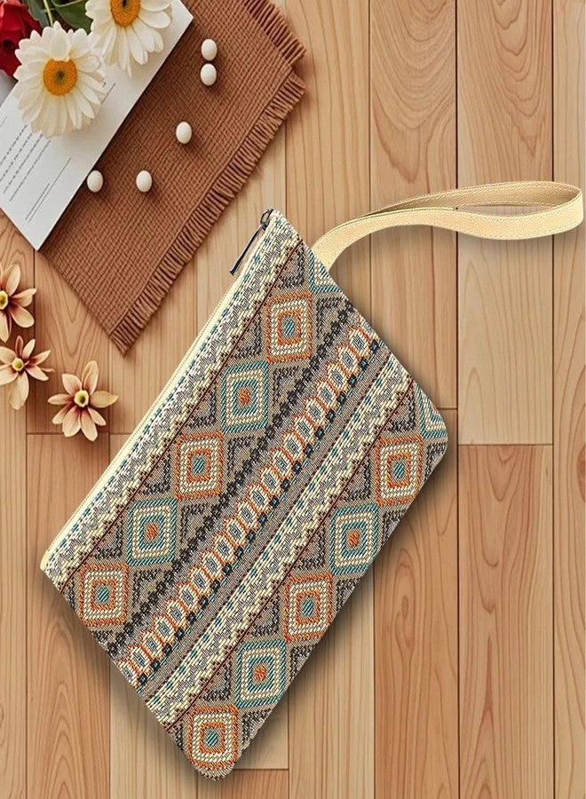 BBORGDC Women's Zipper Wristlet Clutch Wallet, Travel Double Zip Wristlet Handbag with Jacquard Cloth, Ideal Wallet Purse - Image 3