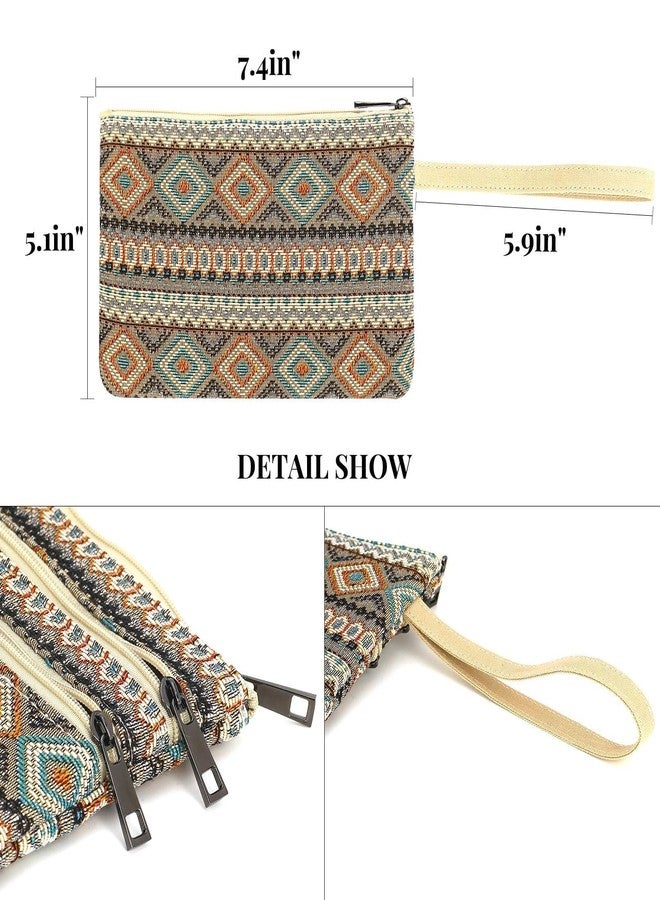 BBORGDC Women's Zipper Wristlet Clutch Wallet, Travel Double Zip Wristlet Handbag with Jacquard Cloth, Ideal Wallet Purse - Image 5