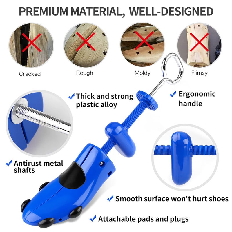 Yalumo Shoe Stretcher Men, Plastic Pair of 4-way Adjustable Shoe Expander Shoe Tree Widener for Wide Feet Bunions, Shoe Shaper Extender Stretch Width Length Height, Large, Men’s Size 9.5-13, Blue - Image 2