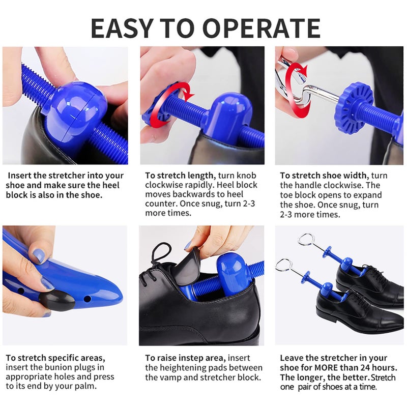 Yalumo Shoe Stretcher Men, Plastic Pair of 4-way Adjustable Shoe Expander Shoe Tree Widener for Wide Feet Bunions, Shoe Shaper Extender Stretch Width Length Height, Large, Men’s Size 9.5-13, Blue - Image 4