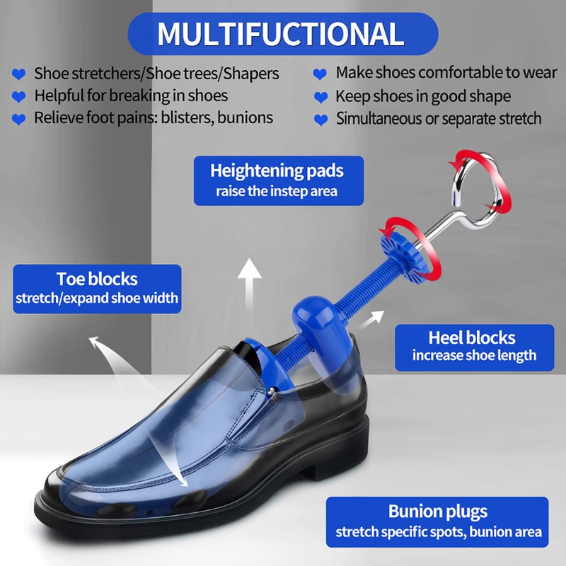 Yalumo Shoe Stretcher Men, Plastic Pair of 4-way Adjustable Shoe Expander Shoe Tree Widener for Wide Feet Bunions, Shoe Shaper Extender Stretch Width Length Height, Large, Men’s Size 9.5-13, Blue - Image 3