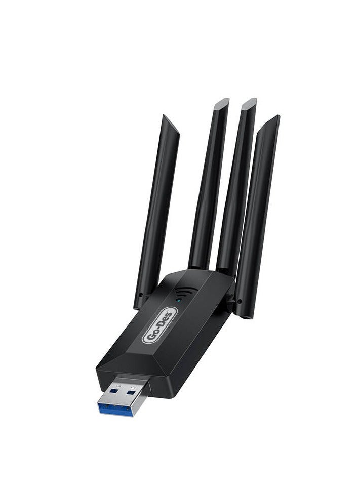 GO-DES GD-BT318 Dual Band 1200m 300Mbps 4 Antennas Wireless Internet Provider USB High Power WiFi Adapter - Image 1