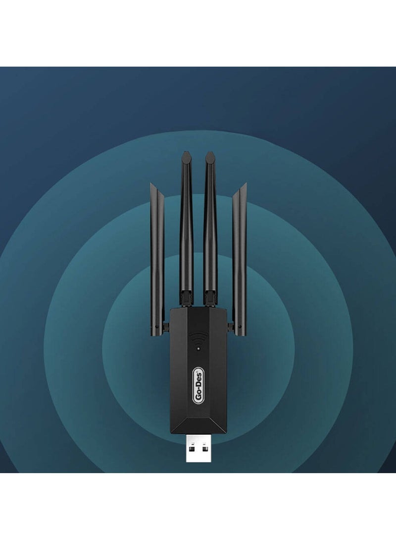 GO-DES GD-BT318 Dual Band 1200m 300Mbps 4 Antennas Wireless Internet Provider USB High Power WiFi Adapter - Image 3