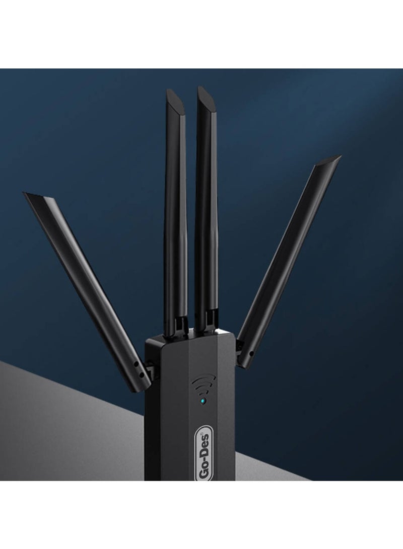 GO-DES GD-BT318 Dual Band 1200m 300Mbps 4 Antennas Wireless Internet Provider USB High Power WiFi Adapter - Image 4