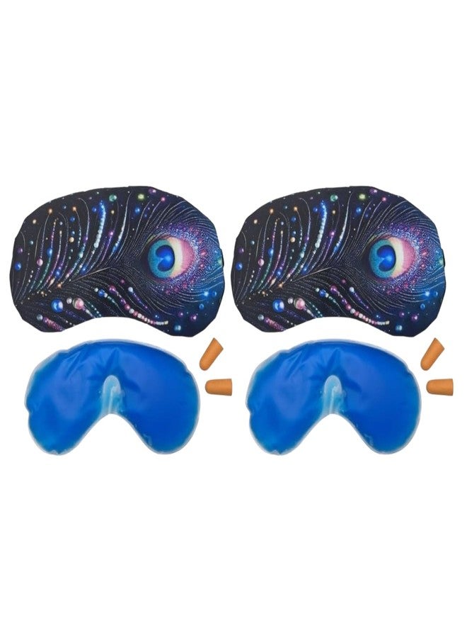 Samtrish Eye Mask for Sleeping with Gel Cooling Pack & Earplugs – Stylish Peacock Design, Full Light Blocking – Ideal for Travel, Yoga, Jet Lag, Eye Relief. | Pack of 2 - Image 1