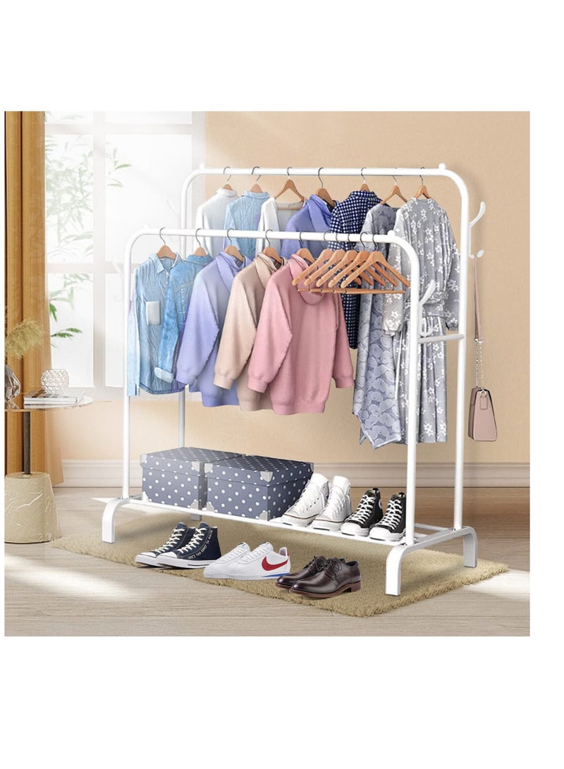 Heavy Duty Clothes Rail Metal Double Garment Rack Hanging Rod with 4 Wheels and Tier Shelves Storage Display Stand Max. Load 60 Kg for Home Garment Storage Indoor - Image 1