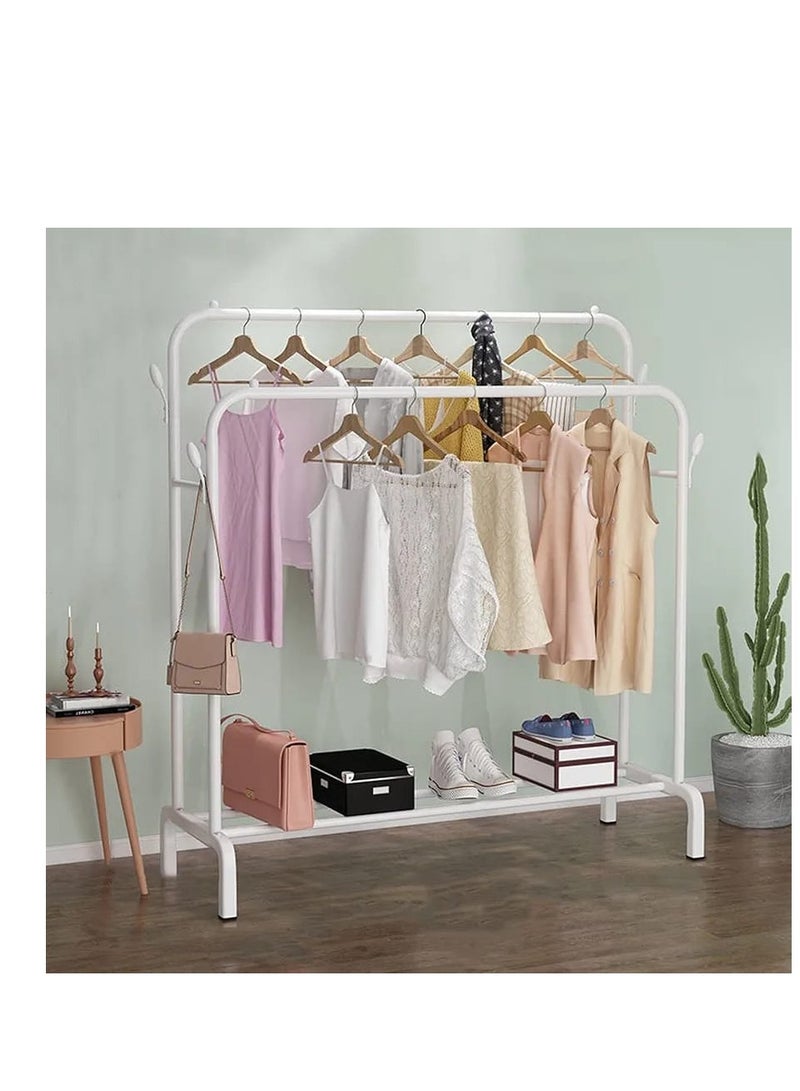 Heavy Duty Clothes Rail Metal Double Garment Rack Hanging Rod with 4 Wheels and Tier Shelves Storage Display Stand Max. Load 60 Kg for Home Garment Storage Indoor - Image 2