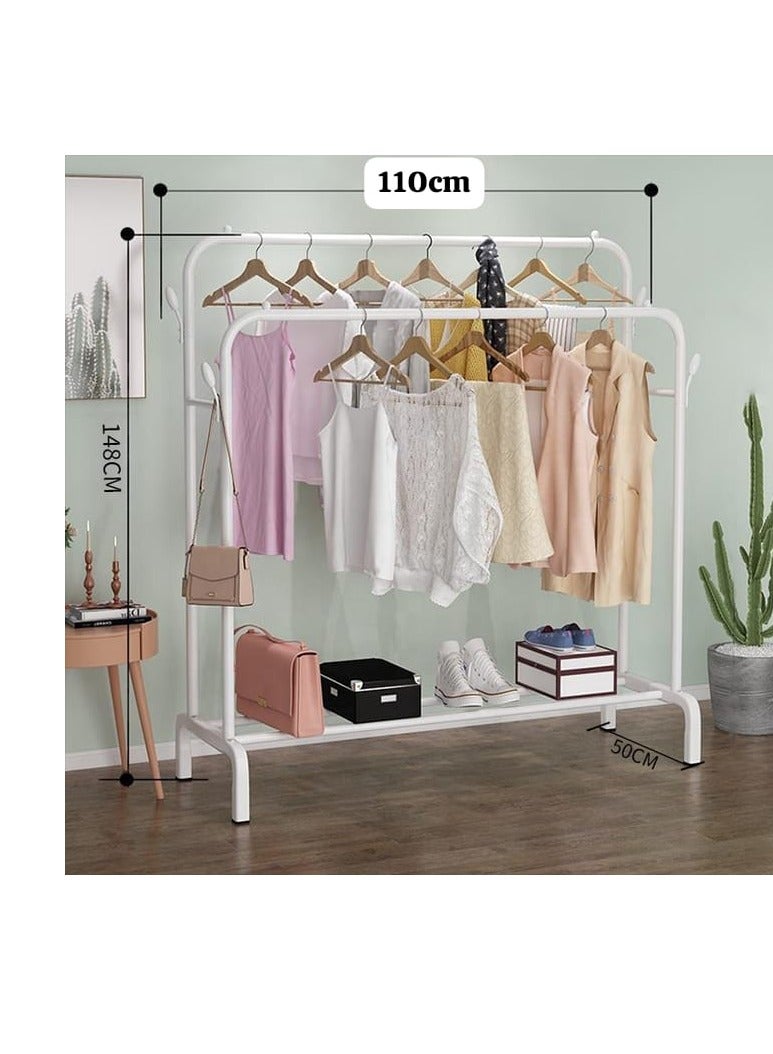 Heavy Duty Clothes Rail Metal Double Garment Rack Hanging Rod with 4 Wheels and Tier Shelves Storage Display Stand Max. Load 60 Kg for Home Garment Storage Indoor - Image 3
