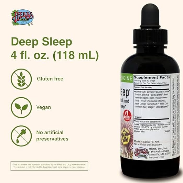 Herbs Etc. Deep Sleep Classic Liquid Extract - Herbal Supplement for Natural & Gentle Sleep Support - Restful Sleep Supplement with Passionflower, Chamomile & Lemon Balm - 4 fl oz (157 Servings) - Image 3