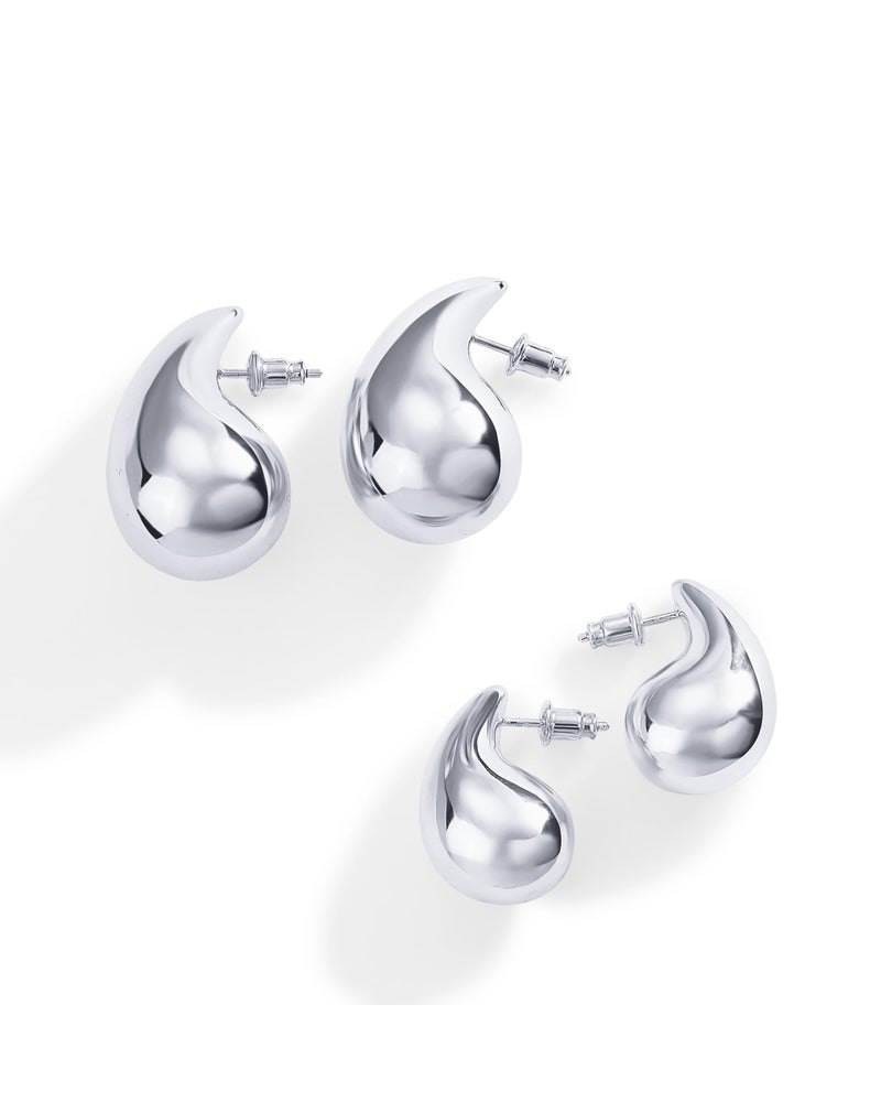 PAVOI 14K Gold Plated 925 Sterling Silver Post Teardrop Chunky Hoop Earrings - Lightweight Drop White Earrings for Women - 22mm Designer Dupe Earrings - Image 3
