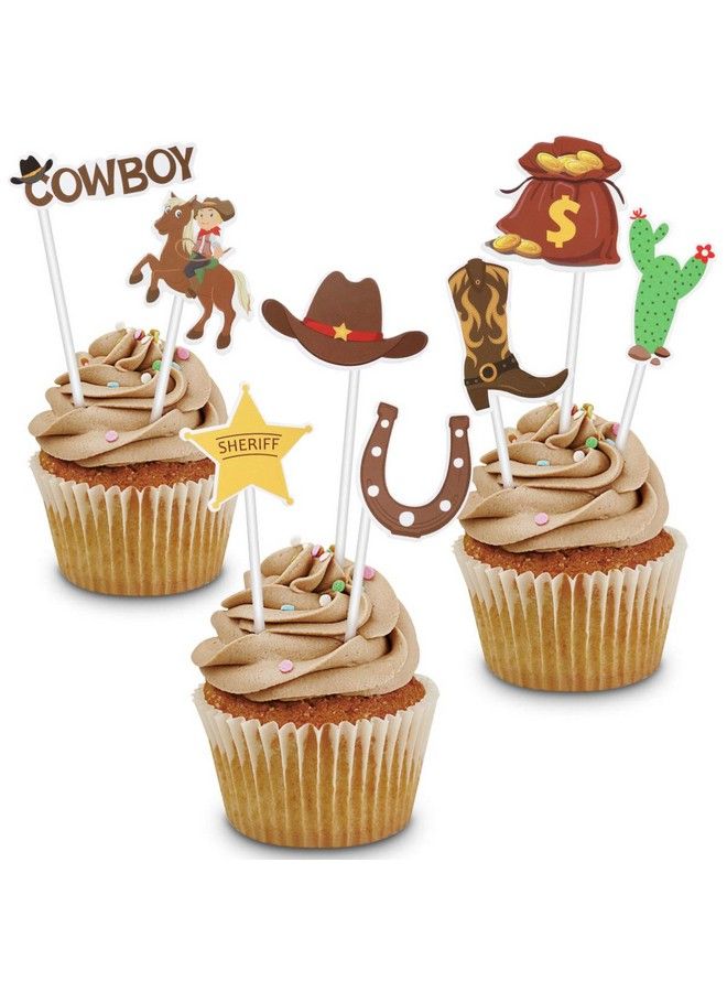 Amosfun 72Pcs Cowboy Cupcake Toppers Little Western Cowboy Party Cake Toppers Cowboy Birthday Cupcake Toppers - Image 5