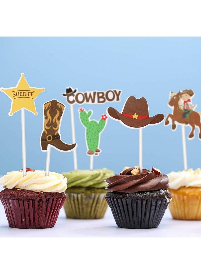 Amosfun 72Pcs Cowboy Cupcake Toppers Little Western Cowboy Party Cake Toppers Cowboy Birthday Cupcake Toppers - Image 3