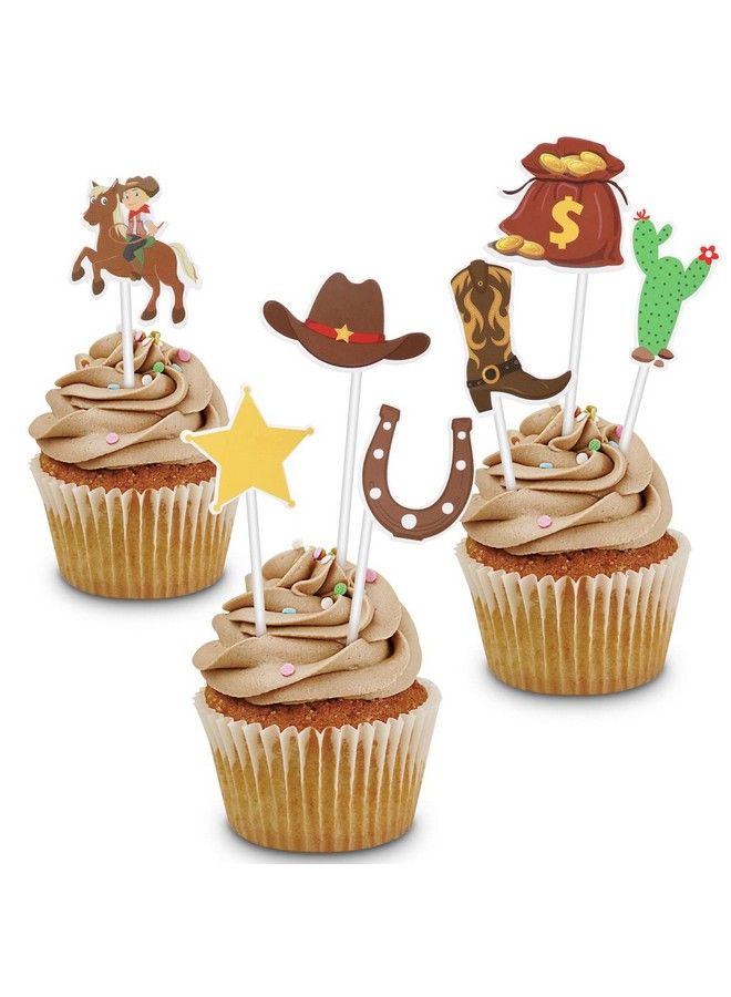 Amosfun 72Pcs Cowboy Cupcake Toppers Little Western Cowboy Party Cake Toppers Cowboy Birthday Cupcake Toppers - Image 2