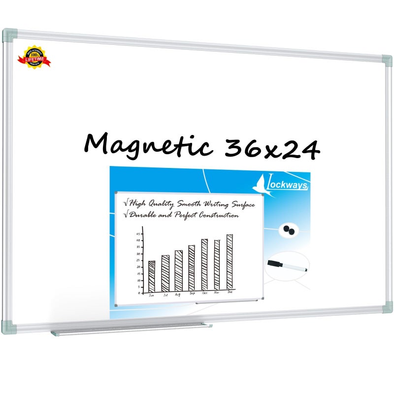 Lockways Magnetic Dry Erase Board, 36 x 24 Inch Magnetic Whiteboard White Board, 1 Dry Erase Markers, 2 Magnets for School, Home, Office - Image 1