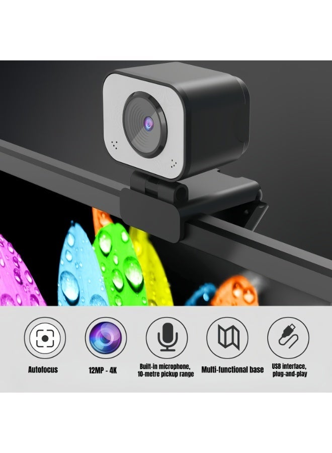 كاميرا ويب 4K للكمبيوتر بميكروفون مزدوج، بدقة تصل إلى 4000*3000، مستشعر 12 ميجابكسل يضمن صورًا واضحة ومستقرة، تركيز تلقائي، توصيل USB وتشغيل فوري. كاميرا بث مثالية لـ Zoom، YouTube، الألعاب، Teams، Google Meet. - Image 4