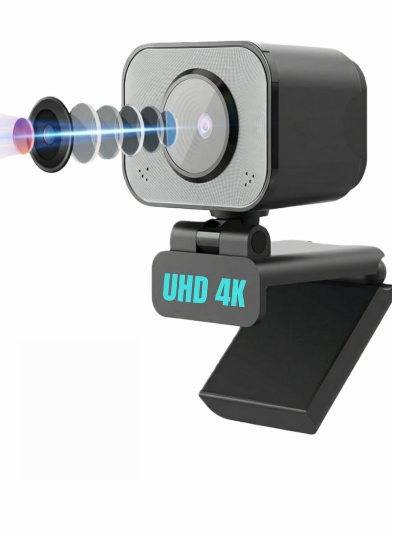 كاميرا ويب 4K للكمبيوتر بميكروفون مزدوج، بدقة تصل إلى 4000*3000، مستشعر 12 ميجابكسل يضمن صورًا واضحة ومستقرة، تركيز تلقائي، توصيل USB وتشغيل فوري. كاميرا بث مثالية لـ Zoom، YouTube، الألعاب، Teams، Google Meet. - Image 1