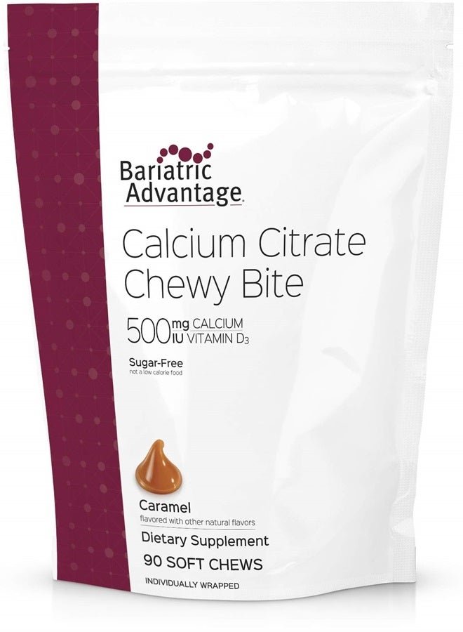 Bariatric Advantage Calcium Citrate Chewy Bites 500mg with Vitamin D3 for Bariatric Surgery Patients Including Gastric Bypass and Sleeve Gastrectomy, Sugar Free - Caramel Flavor, 90 Count - Image 1