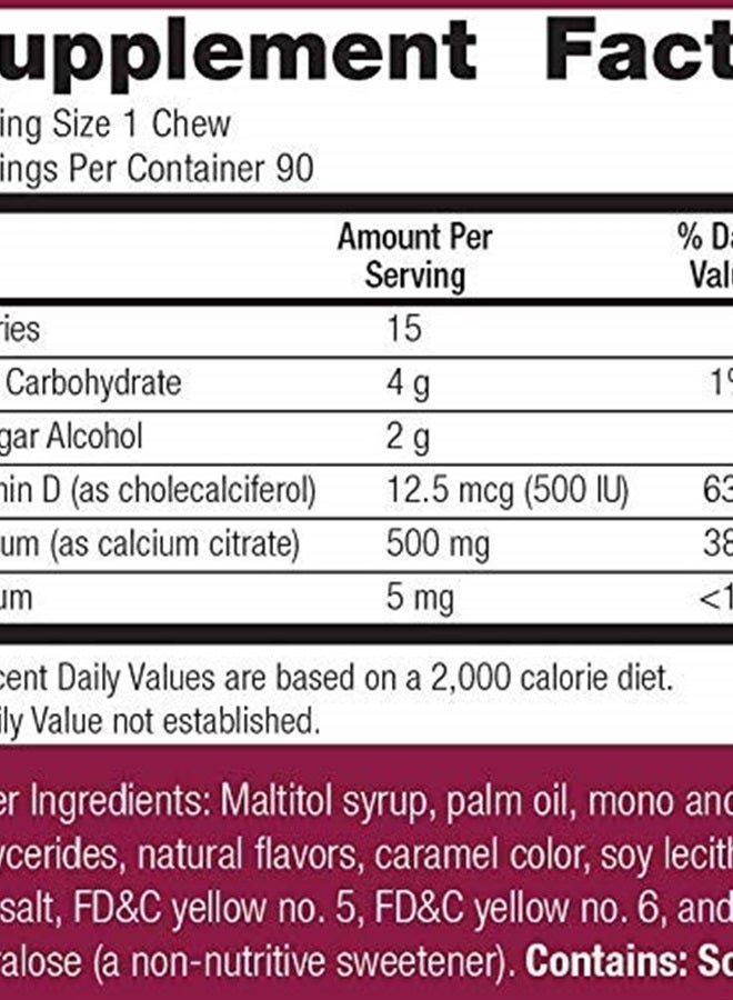 Bariatric Advantage Calcium Citrate Chewy Bites 500mg with Vitamin D3 for Bariatric Surgery Patients Including Gastric Bypass and Sleeve Gastrectomy, Sugar Free - Caramel Flavor, 90 Count - Image 4