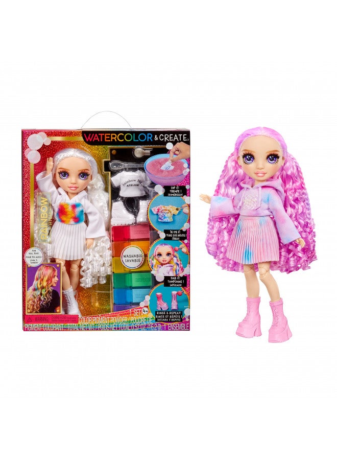 Rainbow High Watercolor & Create Fashion DIY Doll with Washable Watercolors + Tie-Dye Kit, Purple Eyes, Curled Hair, Bonus Top & Shoes. Color, Create, Play, Rinse and Repeat. Creative 4-12+ - Image 1