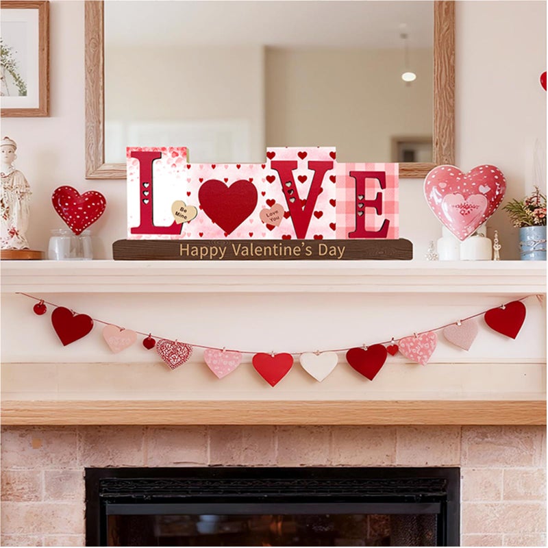 AinDen Valentines Day Decorations Wooden Sign - LOVE Letter Table Decor for Mantel, Tiered Tray, Home, Kitchen, Rustic Living Room, Shelf, Wedding, Party, Tabletop, Valentine's Day Gift - Image 3
