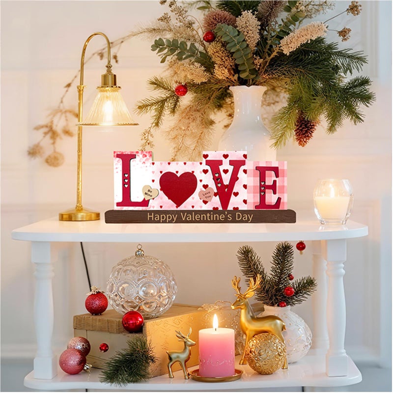 AinDen Valentines Day Decorations Wooden Sign - LOVE Letter Table Decor for Mantel, Tiered Tray, Home, Kitchen, Rustic Living Room, Shelf, Wedding, Party, Tabletop, Valentine's Day Gift - Image 5